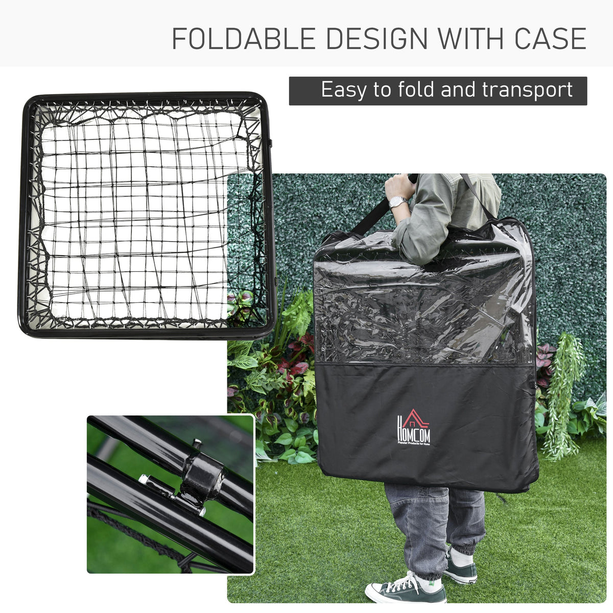 HOMCOM Angle Adjustable Double Sided Rebounder Net Training Aid Target Soccer Goal Kickback For Football, Baseball, Basketball - 75L x 75W cm - SGP Garden Ltd