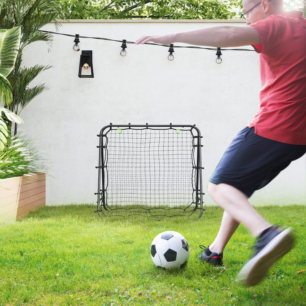 HOMCOM Double Sided Football Rebounder Net, Football Rebound Goal with Five Adjustable Angles, Black - SGP Garden Ltd
