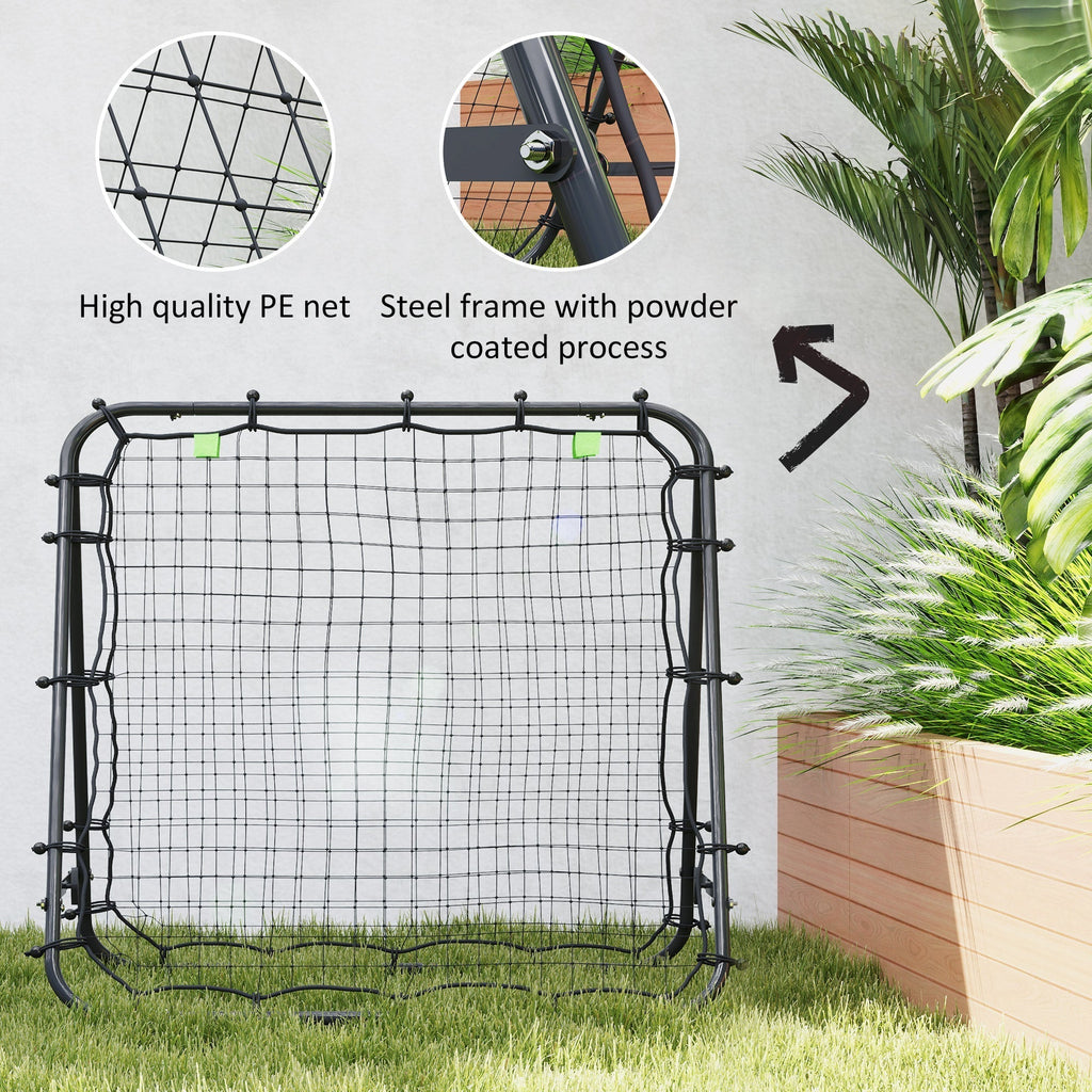 HOMCOM Double Sided Football Rebounder Net, Football Rebound Goal with Five Adjustable Angles, Black - SGP Garden Ltd