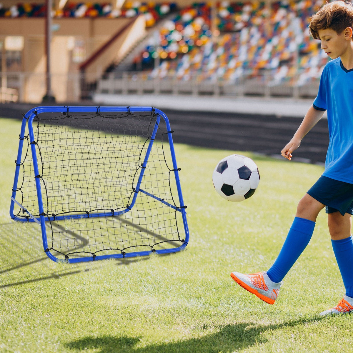 HOMCOM Double Sided Football Rebounder Net, Football Rebound Goal with Five Adjustable Angles, Blue - SGP Garden Ltd