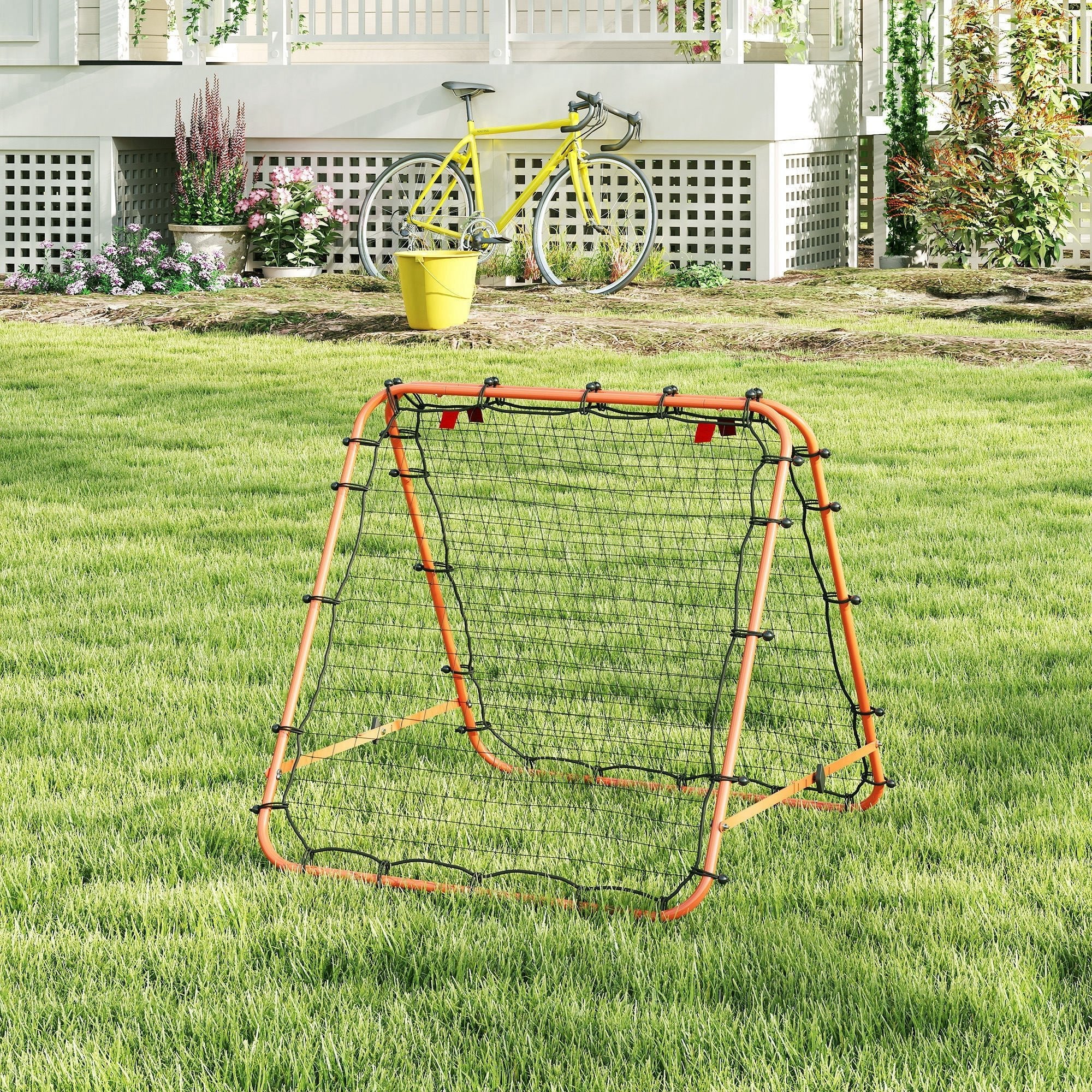 HOMCOM Double Sided Football Rebounder Net, Football Rebound Goal with Five Adjustable Angles, Orange - SGP Garden Ltd