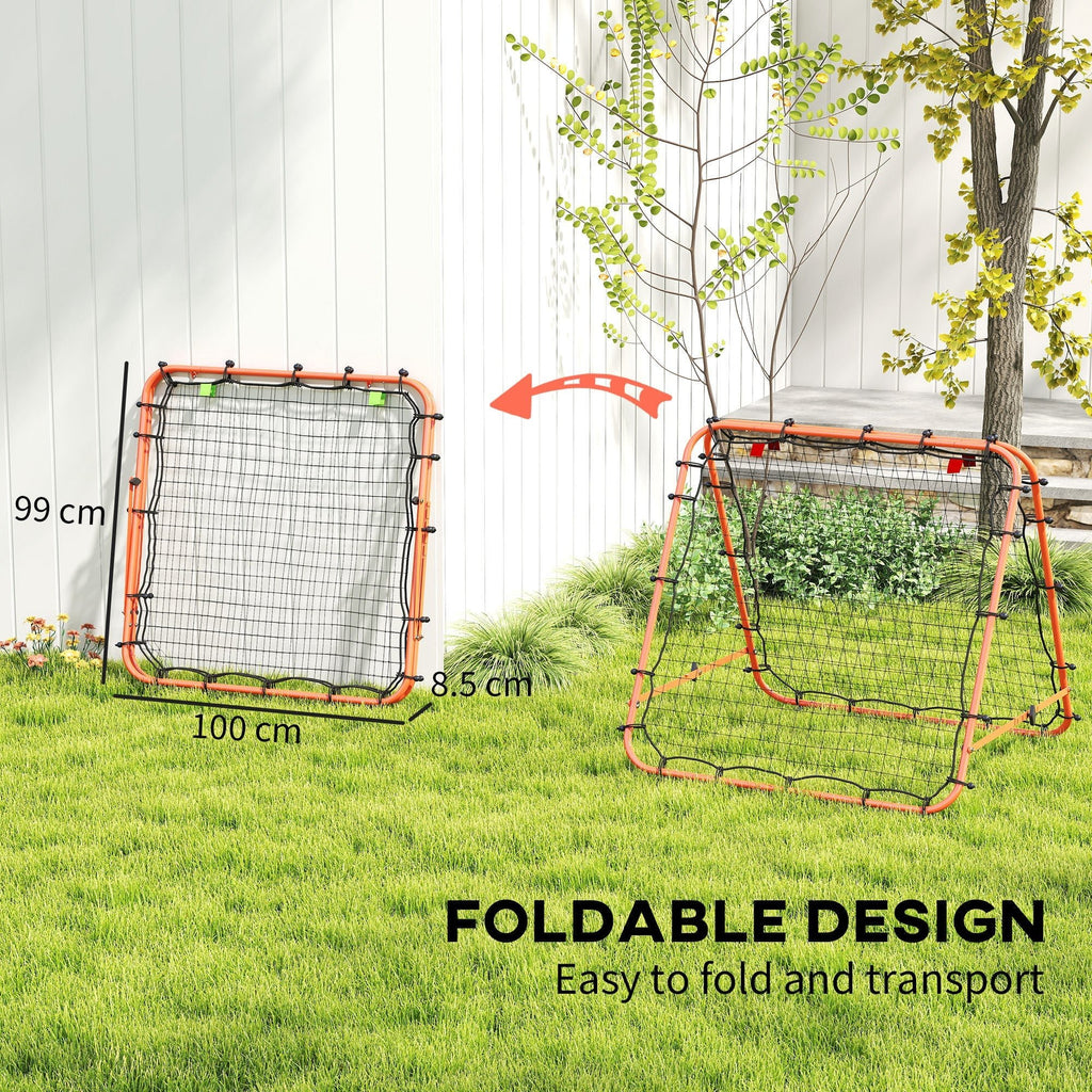 HOMCOM Double Sided Football Rebounder Net, Football Rebound Goal with Five Adjustable Angles, Orange - SGP Garden Ltd