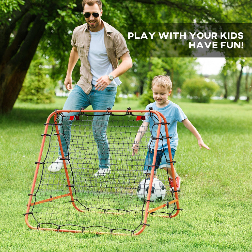 HOMCOM Double Sided Football Rebounder Net, Football Rebound Goal with Five Adjustable Angles, Orange - SGP Garden Ltd