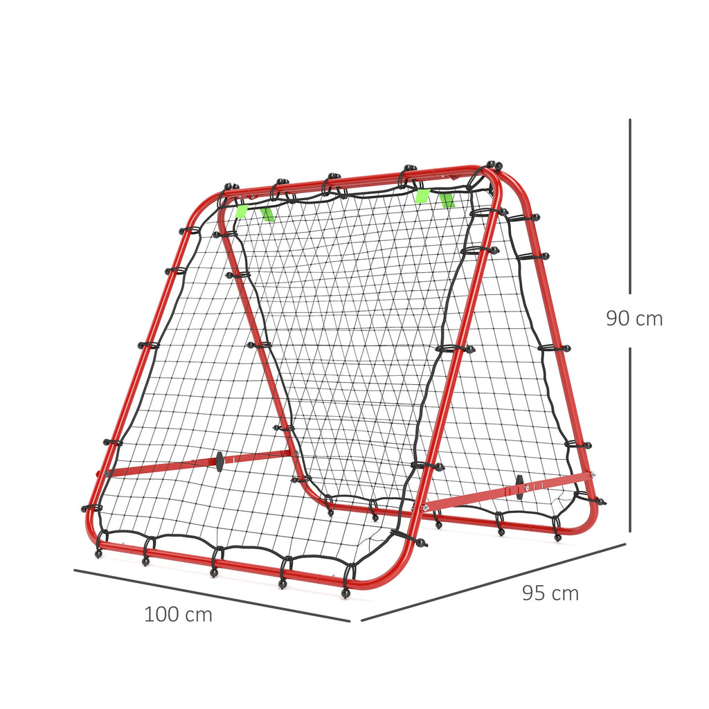 HOMCOM Double Sided Football Rebounder Net, Football Rebound Goal with Five Adjustable Angles, Red - SGP Garden Ltd