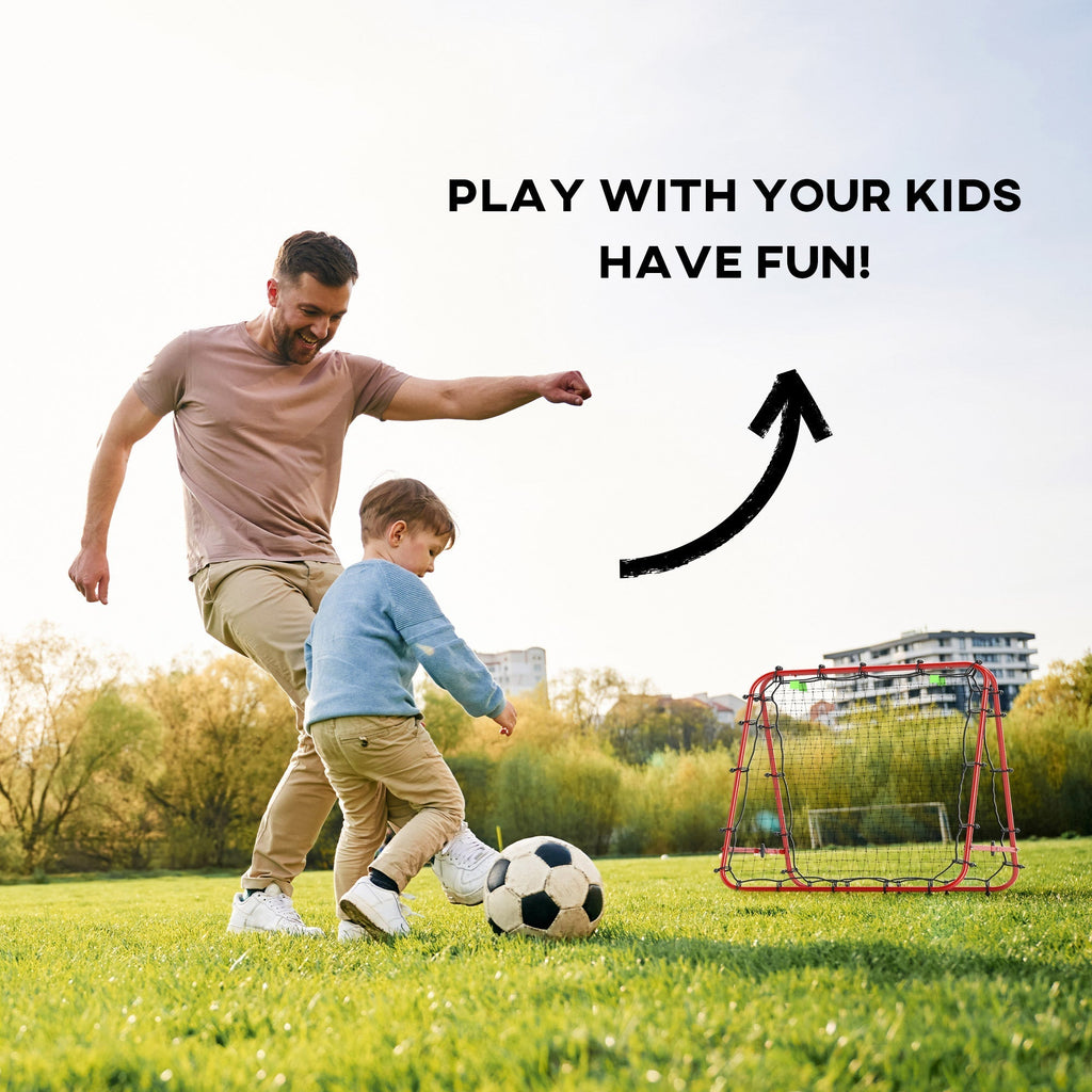 HOMCOM Double Sided Football Rebounder Net, Football Rebound Goal with Five Adjustable Angles, Red - SGP Garden Ltd