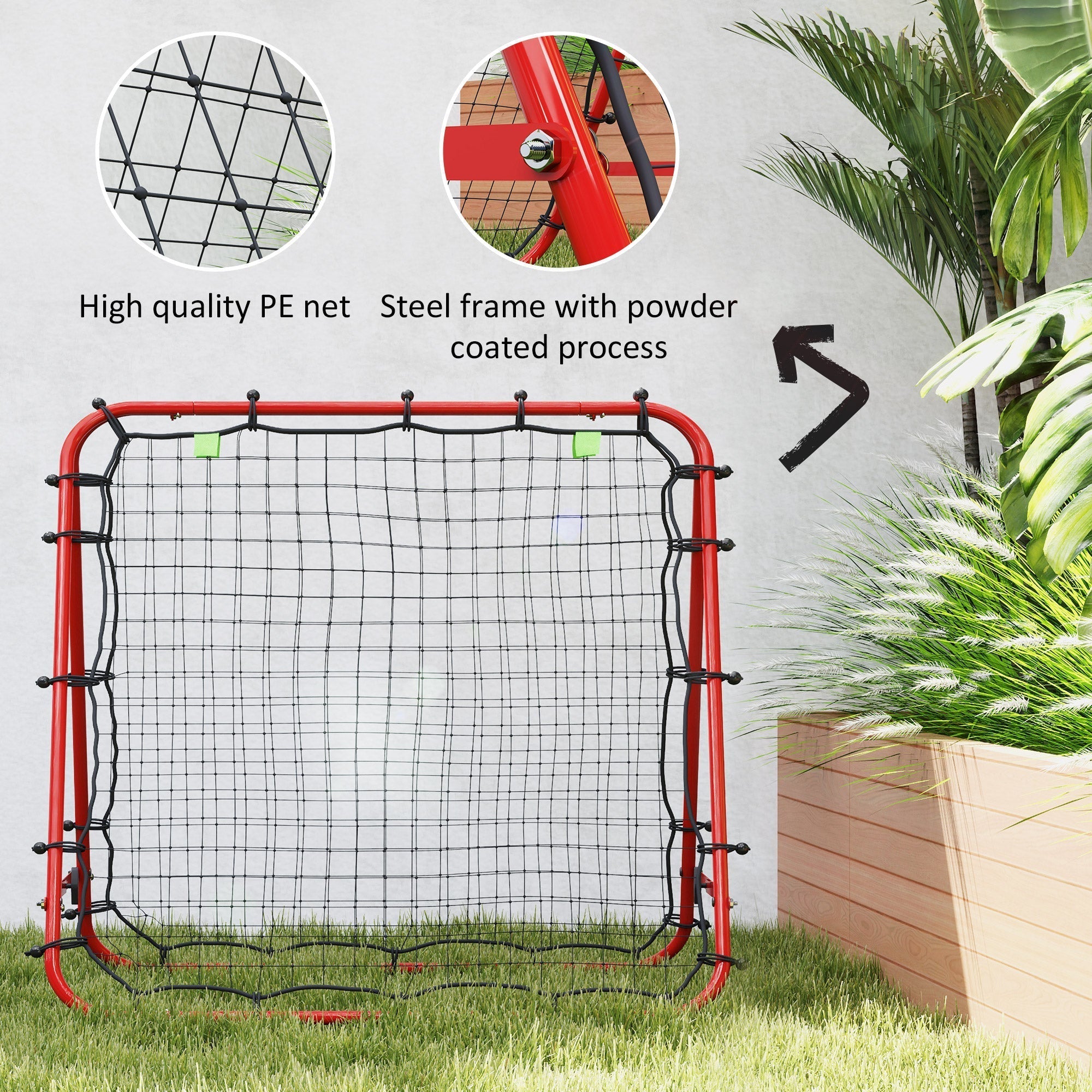 HOMCOM Double Sided Football Rebounder Net, Football Rebound Goal with Five Adjustable Angles, Red - SGP Garden Ltd