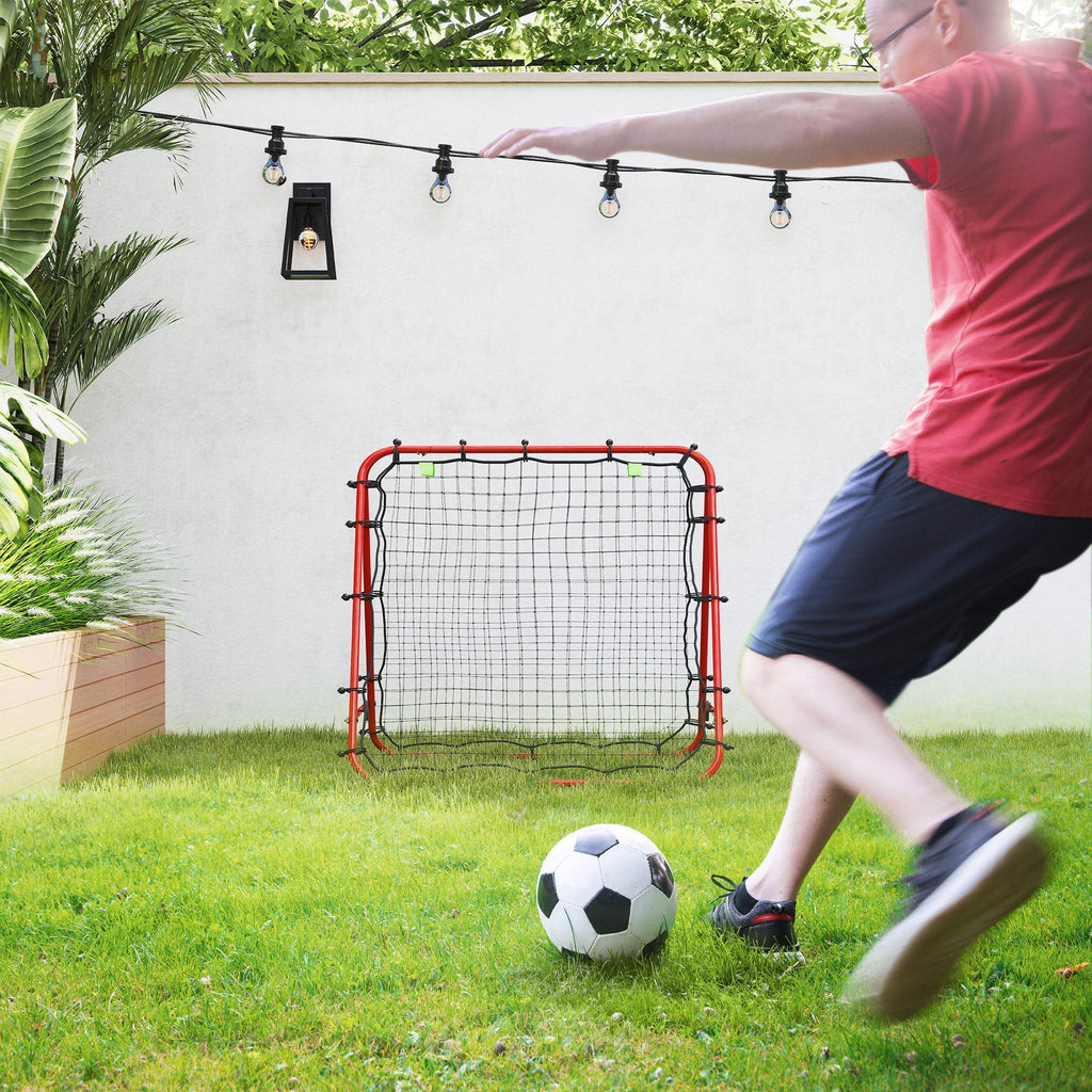 HOMCOM Double Sided Football Rebounder Net, Football Rebound Goal with Five Adjustable Angles, Red - SGP Garden Ltd