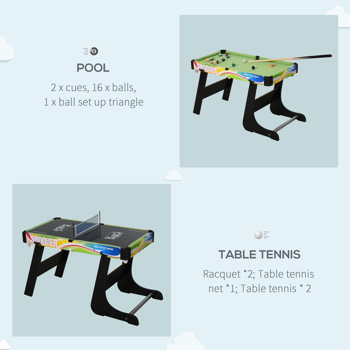 HOMCOM Folding Multi Gaming Table 4 in 1 Hockey, Football Table, Table Tennis, Billiards For Play Fun - SGP Garden Ltd