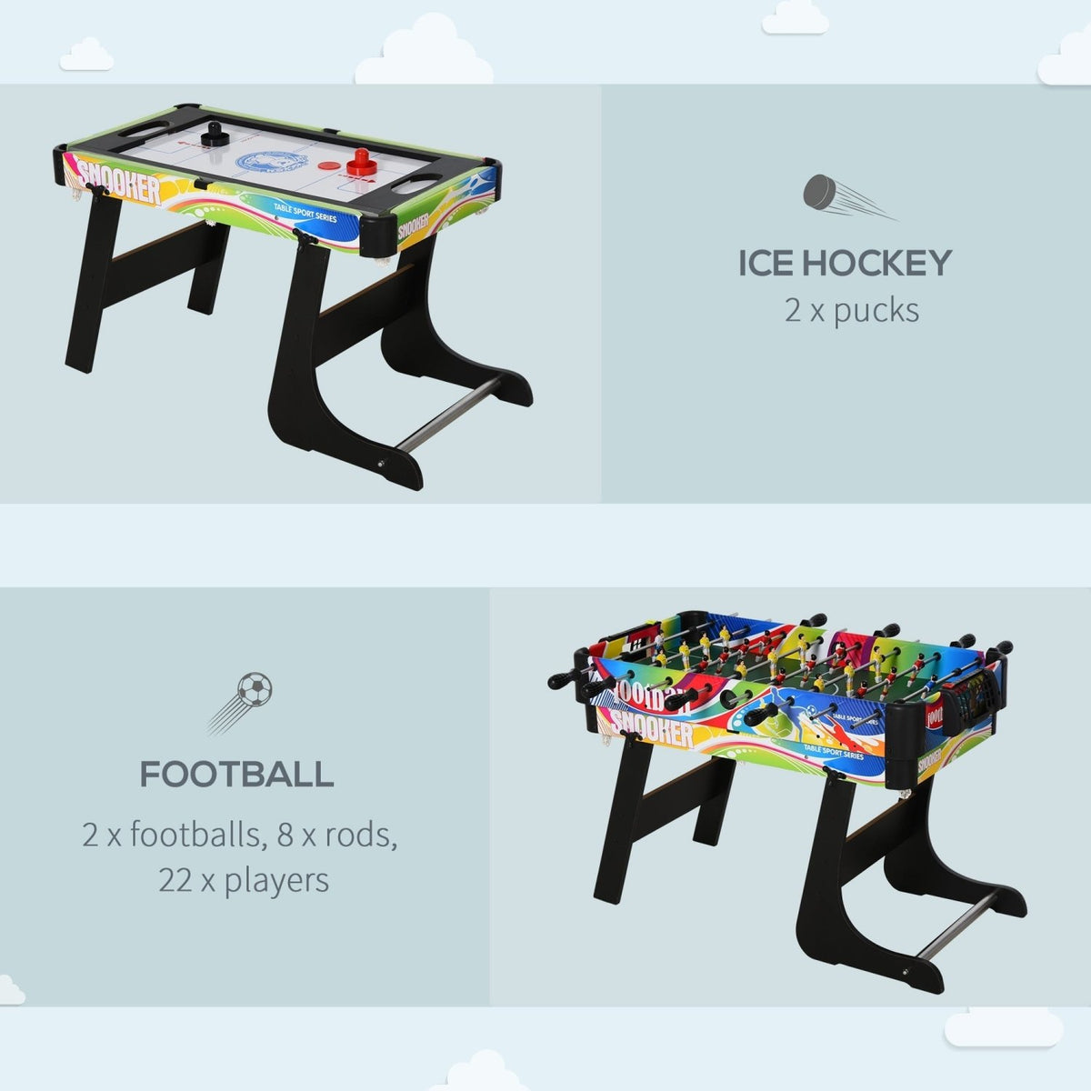 HOMCOM Folding Multi Gaming Table 4 in 1 Hockey, Football Table, Table Tennis, Billiards For Play Fun - SGP Garden Ltd