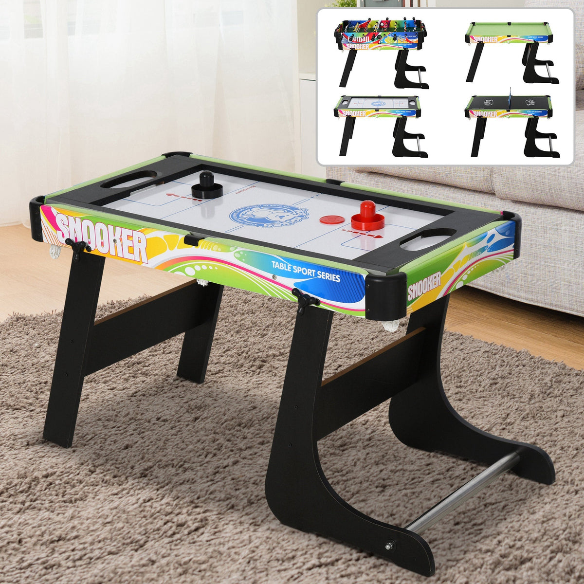 HOMCOM Folding Multi Gaming Table 4 in 1 Hockey, Football Table, Table Tennis, Billiards For Play Fun - SGP Garden Ltd