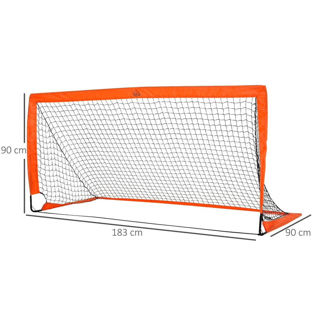 HOMCOM Set of 2 Football Goal Net 6 x 3 ft Foldable Outdoor Sport Training Teens Adults Football with Carrying Bag Orange - SGP Garden Ltd