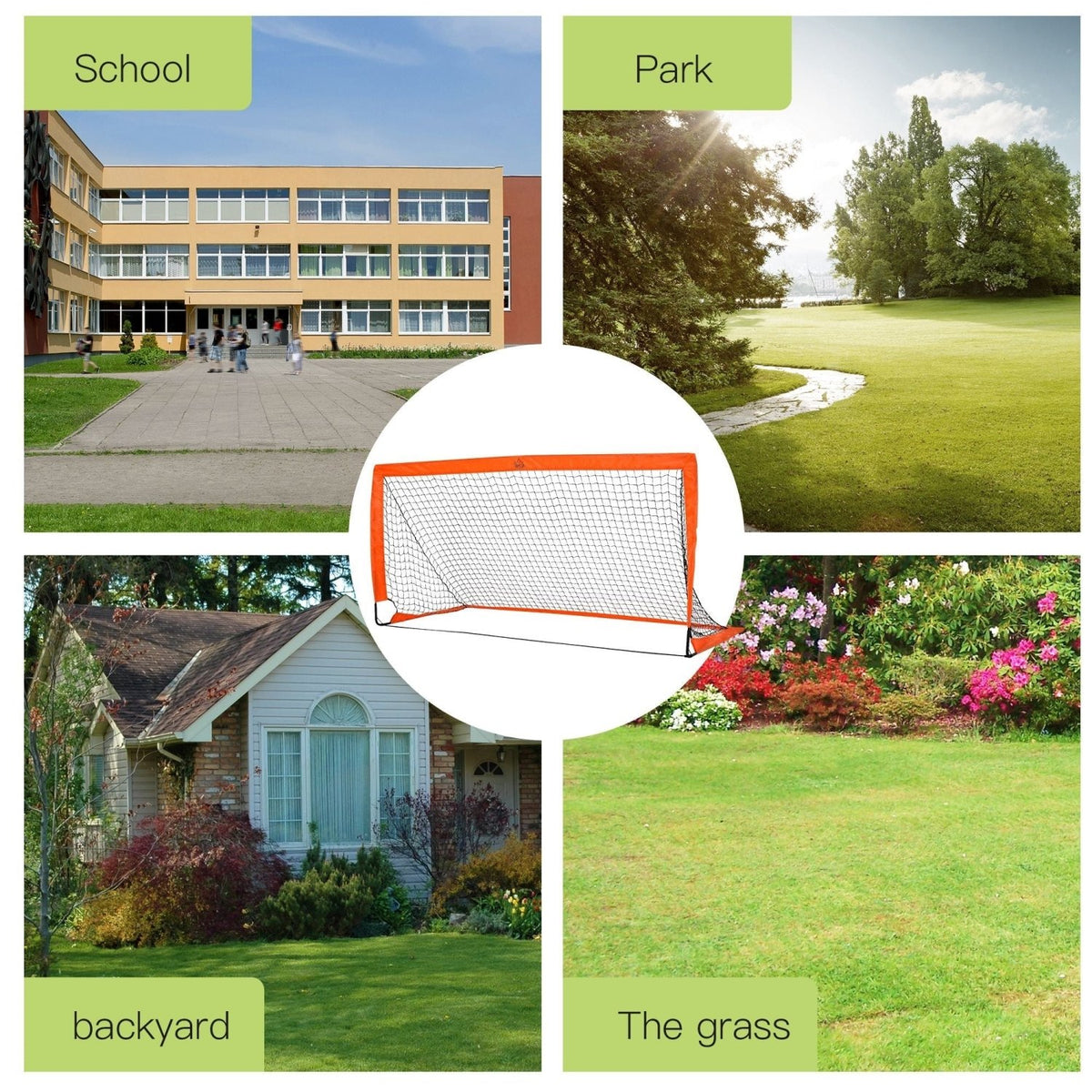 HOMCOM Set of 2 Football Goal Net 6 x 3 ft Foldable Outdoor Sport Training Teens Adults Football with Carrying Bag Orange - SGP Garden Ltd