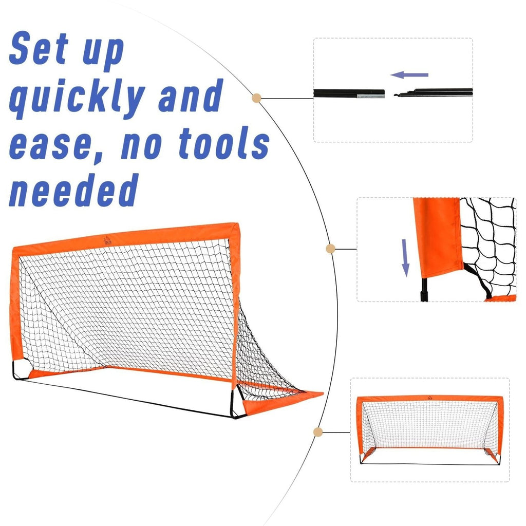 HOMCOM Set of 2 Football Goal Net 6 x 3 ft Foldable Outdoor Sport Training Teens Adults Football with Carrying Bag Orange - SGP Garden Ltd