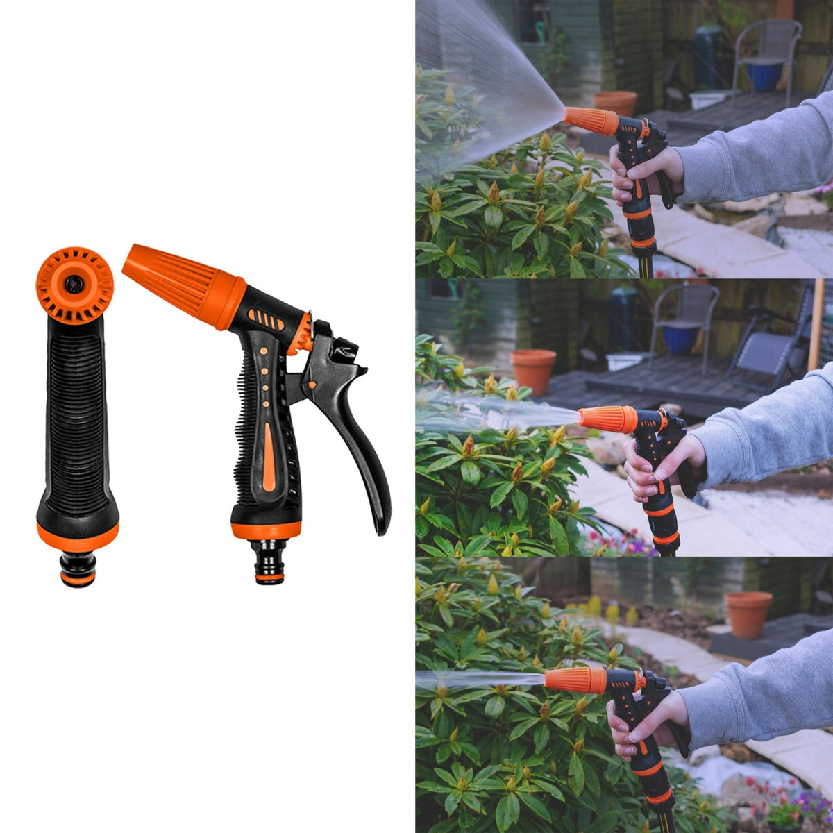 Hose Gun Water Sprayer Adjustable Black Orange Garden Hose Pipe Garden Watering - SGP Garden Ltd