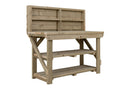 Indoor/outdoor workbench, pressure treated bench with back panel and double shelf - SGP Garden Ltd
