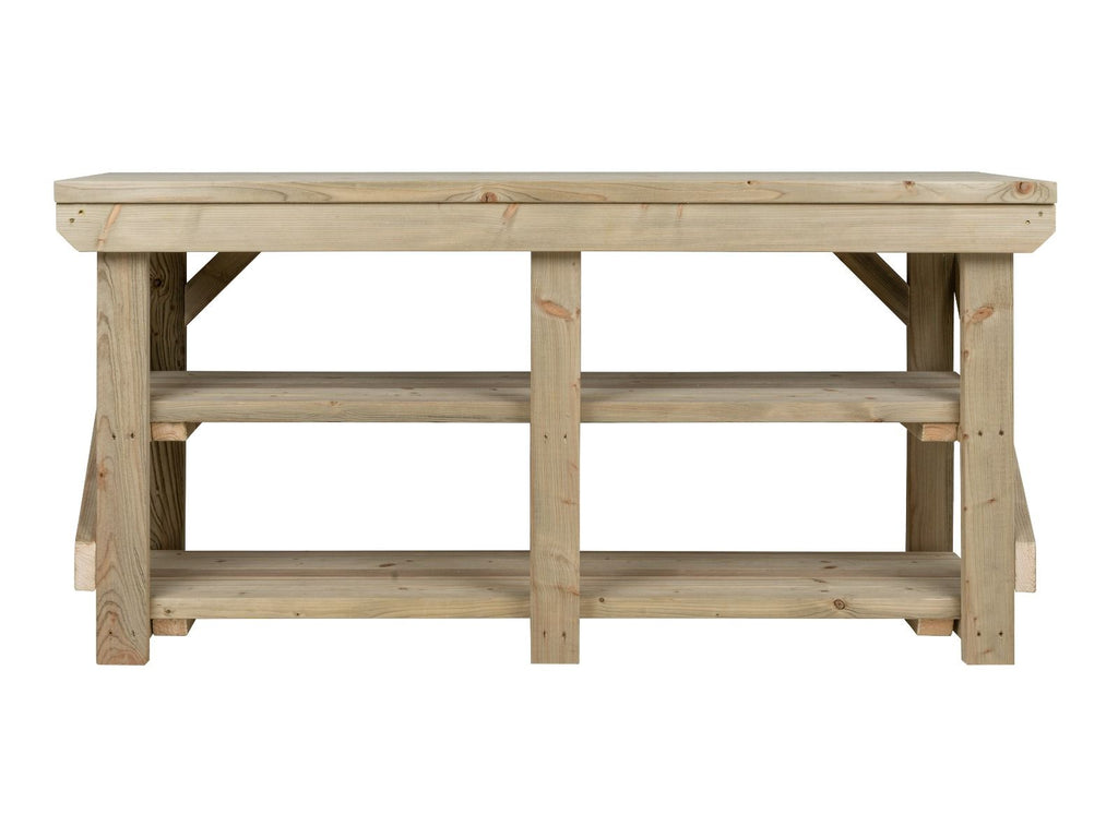 Indoor/outdoor workbench, pressure treated bench with double shelf - SGP Garden Ltd