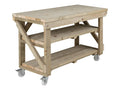 Indoor/outdoor workbench, pressure treated bench with double shelf and wheels - SGP Garden Ltd