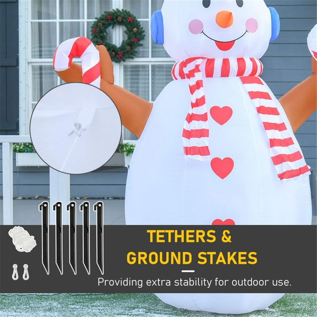 Inflatable Christmas Snowman with red hat and candy bar White 180W x 100D x 240Hcm - SGP Garden Ltd