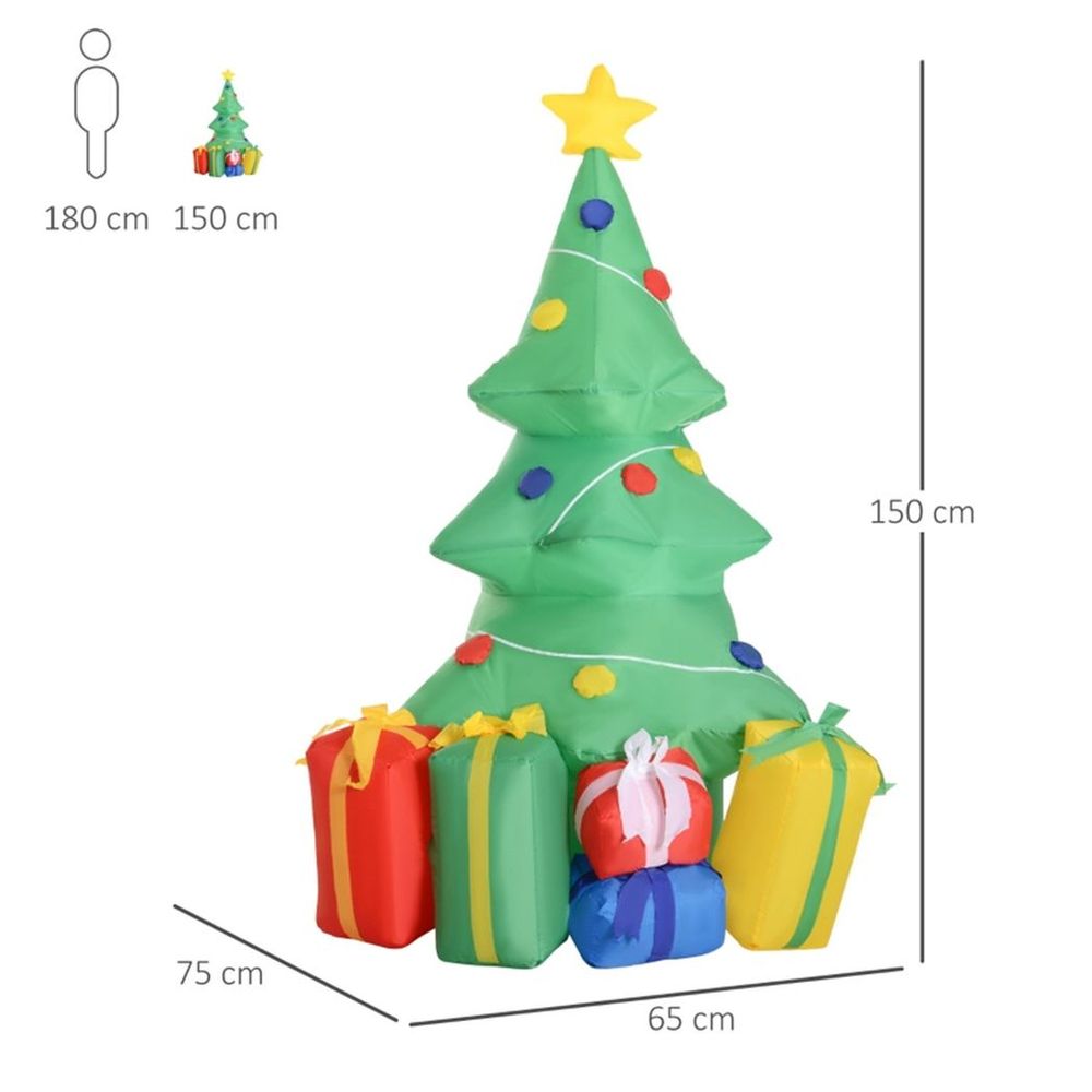 Inflatable Christmas tree 1.5m tall with Ornaments and Presents 75L x 65W x 150H cm - SGP Garden Ltd