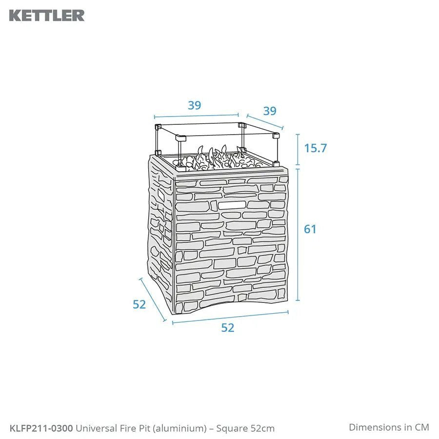 Kettler Stone Fire Pit – Square (52cm). - SGP Garden Ltd