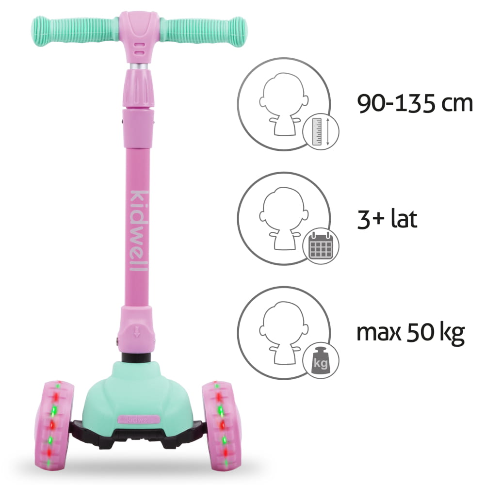 Kidwell JAX Folding 3-Wheel Scooter with LED Light-Up Wheels – Kids Ages 3+ (2 Colours) - SGP Garden Ltd