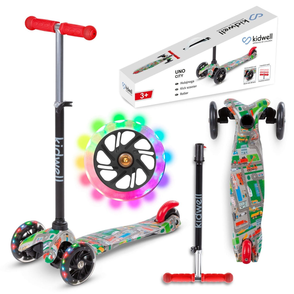 Kidwell UNO Blue & City 3-Wheel Balance Scooter with LED Light-Up Wheels – Kids Ages 3+ - SGP Garden Ltd
