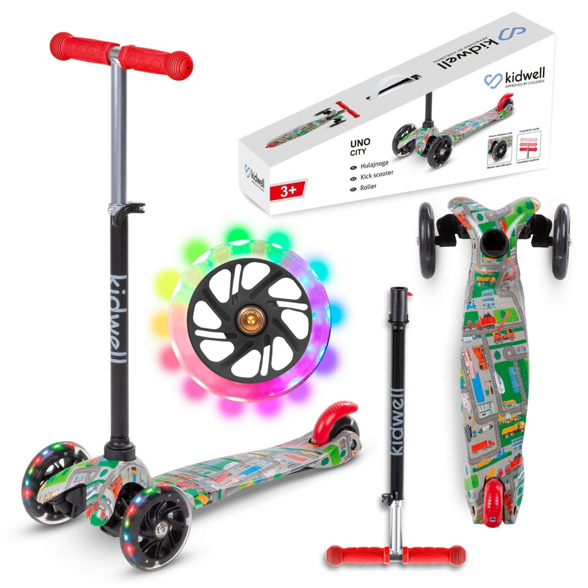 Kidwell UNO Blue & City 3-Wheel Balance Scooter with LED Light-Up Wheels – Kids Ages 3+ - SGP Garden Ltd