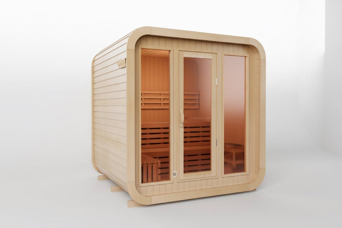 KOVE Cube Sauna 3–4 Person Outdoor Sauna – Premium Spruce Wood, 6kW Harvia Heater, Modern Cube Design - SGP Garden Ltd