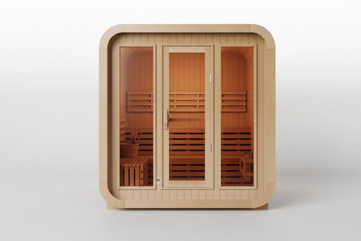 KOVE Cube Sauna 3–4 Person Outdoor Sauna – Premium Spruce Wood, 6kW Harvia Heater, Modern Cube Design - SGP Garden Ltd