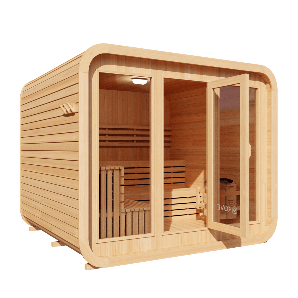 KOVE Cube Sauna 5–6 Person Outdoor Sauna – Premium Spruce Wood, 8kW Harvia Heater, Modern Cube Design - SGP Garden Ltd