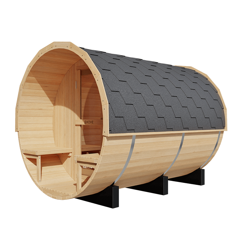 KOVE Outdoor Barrel Sauna – 4–6 Person Garden Sauna with 6kW Harvia Electric Heater - SGP Garden Ltd