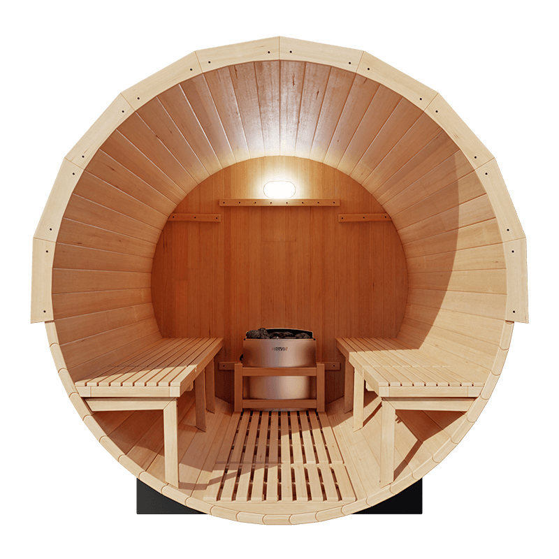 KOVE Outdoor Barrel Sauna – 4–6 Person Garden Sauna with 6kW Harvia Electric Heater - SGP Garden Ltd