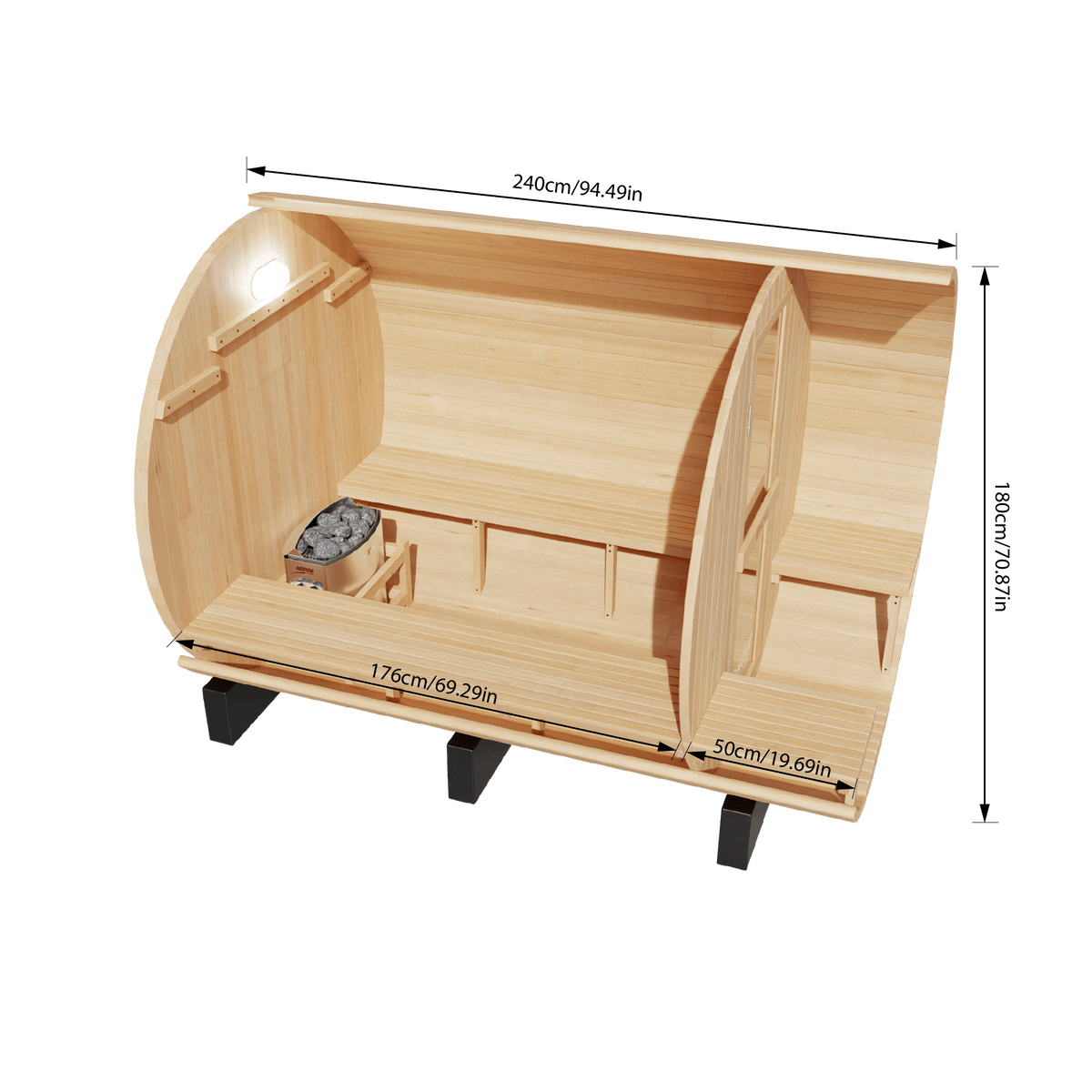 KOVE Outdoor Barrel Sauna – 4–6 Person Garden Sauna with 6kW Harvia Electric Heater - SGP Garden Ltd