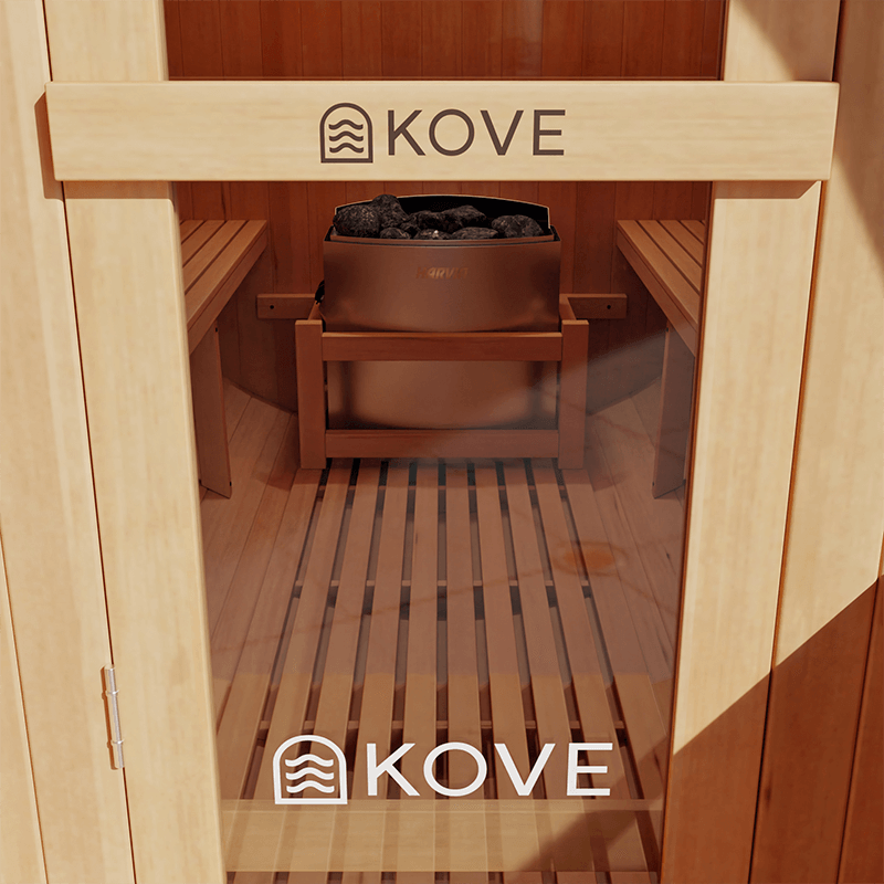 KOVE Outdoor Barrel Sauna – 4–6 Person Garden Sauna with 6kW Harvia Electric Heater - SGP Garden Ltd