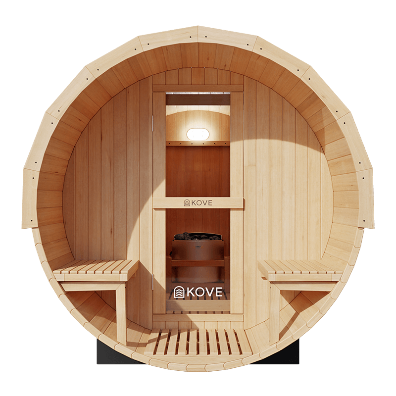 KOVE Outdoor Barrel Sauna – 4–6 Person Garden Sauna with 6kW Harvia Electric Heater - SGP Garden Ltd