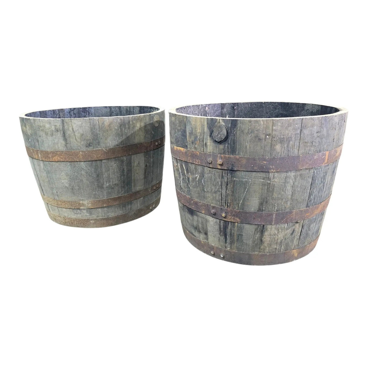 Large Oak Reclaimed Whisky Barrel Planter Pot 50cm Outdoor Garden Decor Patio - SGP Garden Ltd