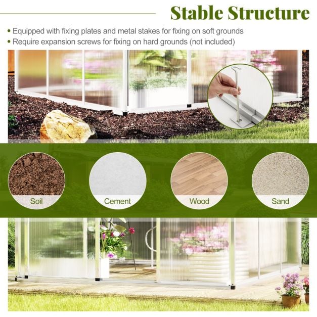 Large Walk‑In Polycarbonate Greenhouse (185 × 185 cm / 244 × 185 cm) - SGP Garden Ltd