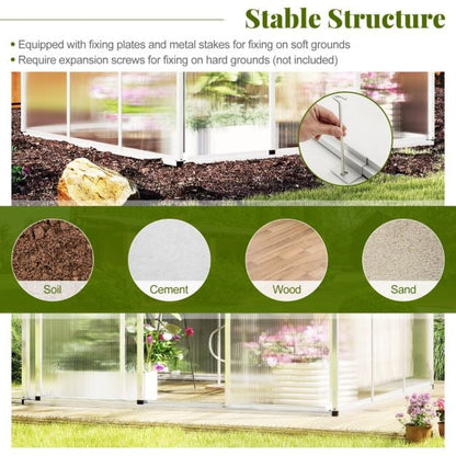 Large Walk‑In Polycarbonate Greenhouse (185 × 185 cm / 244 × 185 cm) - SGP Garden Ltd