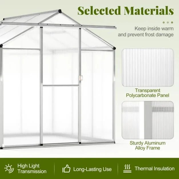 Large Walk‑In Polycarbonate Greenhouse (185 × 185 cm / 244 × 185 cm) - SGP Garden Ltd