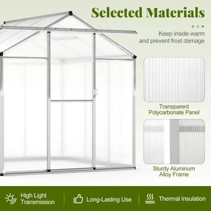 Large Walk‑In Polycarbonate Greenhouse (185 × 185 cm / 244 × 185 cm) - SGP Garden Ltd