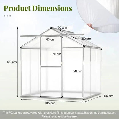 Large Walk‑In Polycarbonate Greenhouse (185 × 185 cm / 244 × 185 cm) - SGP Garden Ltd