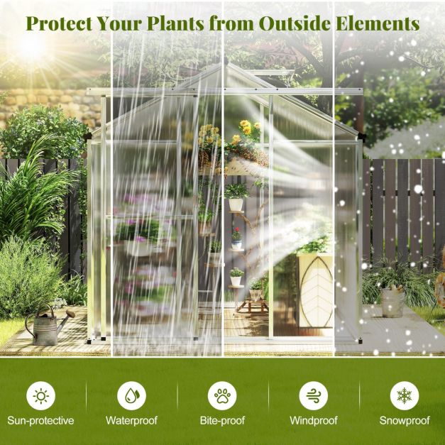 Large Walk‑In Polycarbonate Greenhouse (185 × 185 cm / 244 × 185 cm) - SGP Garden Ltd