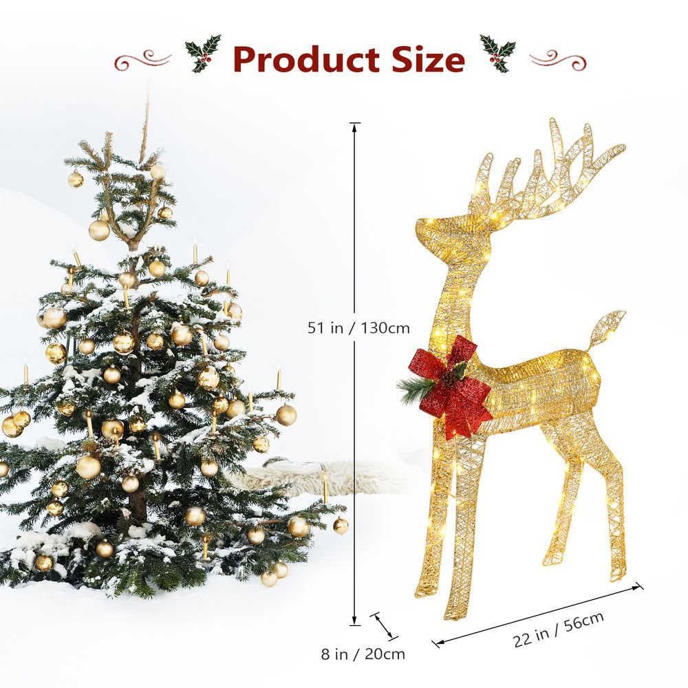 Lighted Christmas Reindeer Outdoor Decorations, Weather Proof 4ft Santa's Sleigh Reindeer Christmas Ornament Indoor Home Decor Pre-lit 180 LED Lights with Stakes, Zip Ties Secured - SGP Garden Ltd