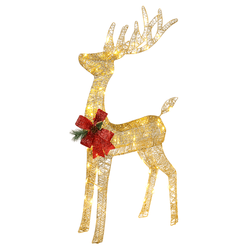 Lighted Christmas Reindeer Outdoor Decorations, Weather Proof 4ft Santa's Sleigh Reindeer Christmas Ornament Indoor Home Decor Pre-lit 180 LED Lights with Stakes, Zip Ties Secured - SGP Garden Ltd