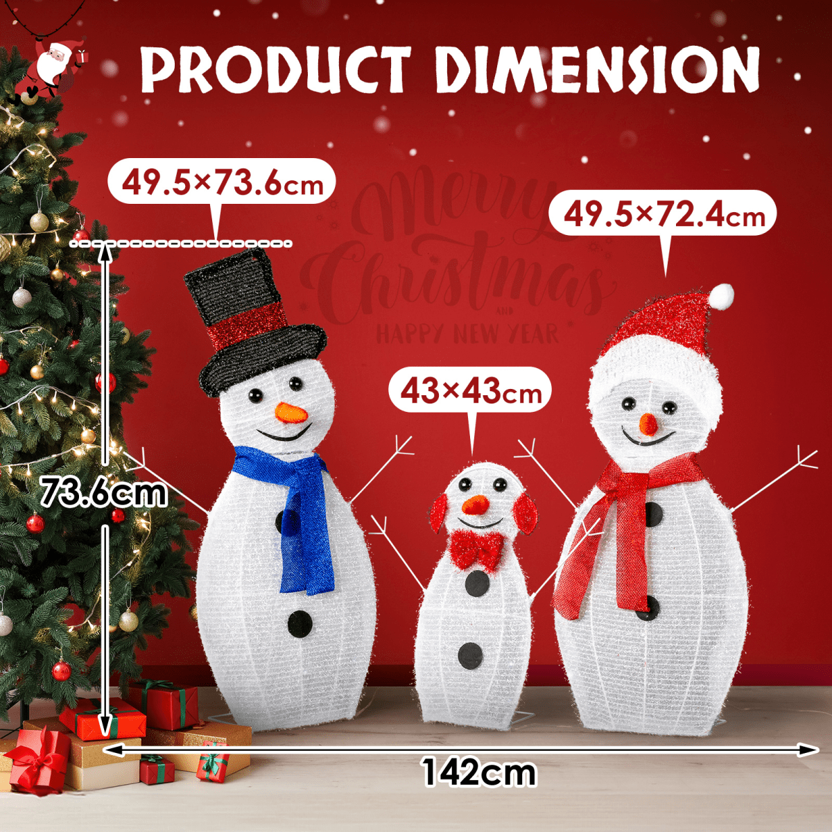 Lighted Snowman Christmas Yard Decorations, Set of 3 Pre-lit 2D Snowman Family with 80 LED White Lights and Stakes for Xmas Outdoor Holiday Indoor Decor Lighted Holiday Displays - SGP Garden Ltd