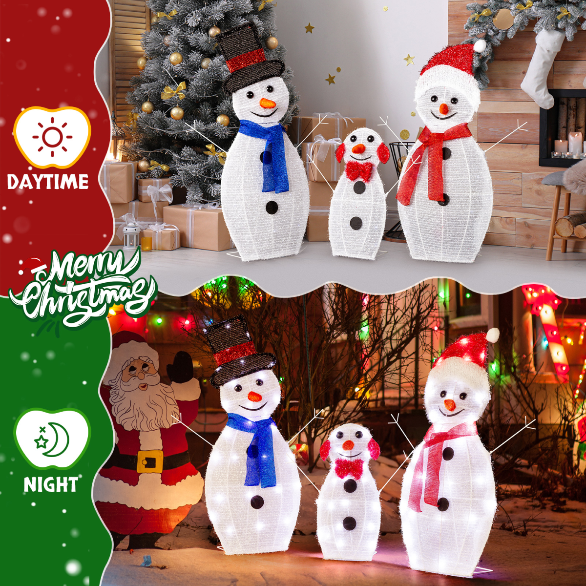 Lighted Snowman Christmas Yard Decorations, Set of 3 Pre-lit 2D Snowman Family with 80 LED White Lights and Stakes for Xmas Outdoor Holiday Indoor Decor Lighted Holiday Displays - SGP Garden Ltd