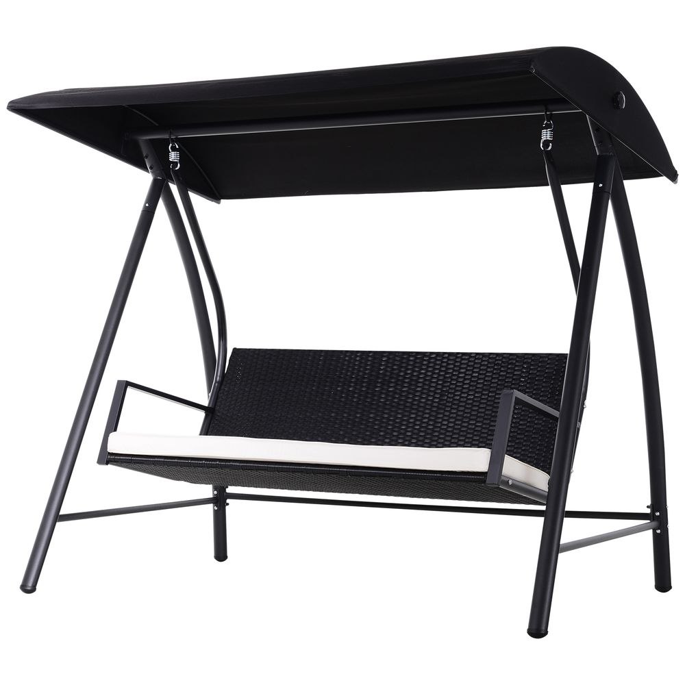 Luxury 3-Seater Rattan Garden Swing Chair in Black - Weatherproof, UV Resistant, Adjustable Sunroof - SGP Garden Ltd