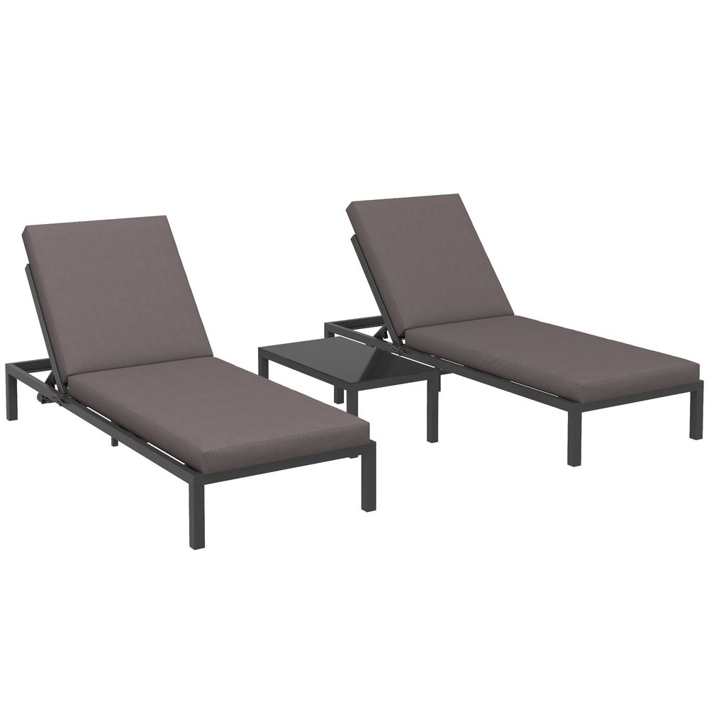 Luxury Outdoor Rattan Lounge Set, 2 Recliners+Table, Grey - SGP Garden Ltd