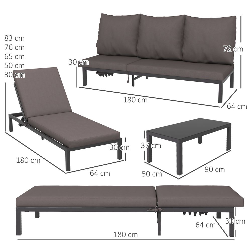 Luxury Outdoor Rattan Lounge Set, 2 Recliners+Table, Grey - SGP Garden Ltd