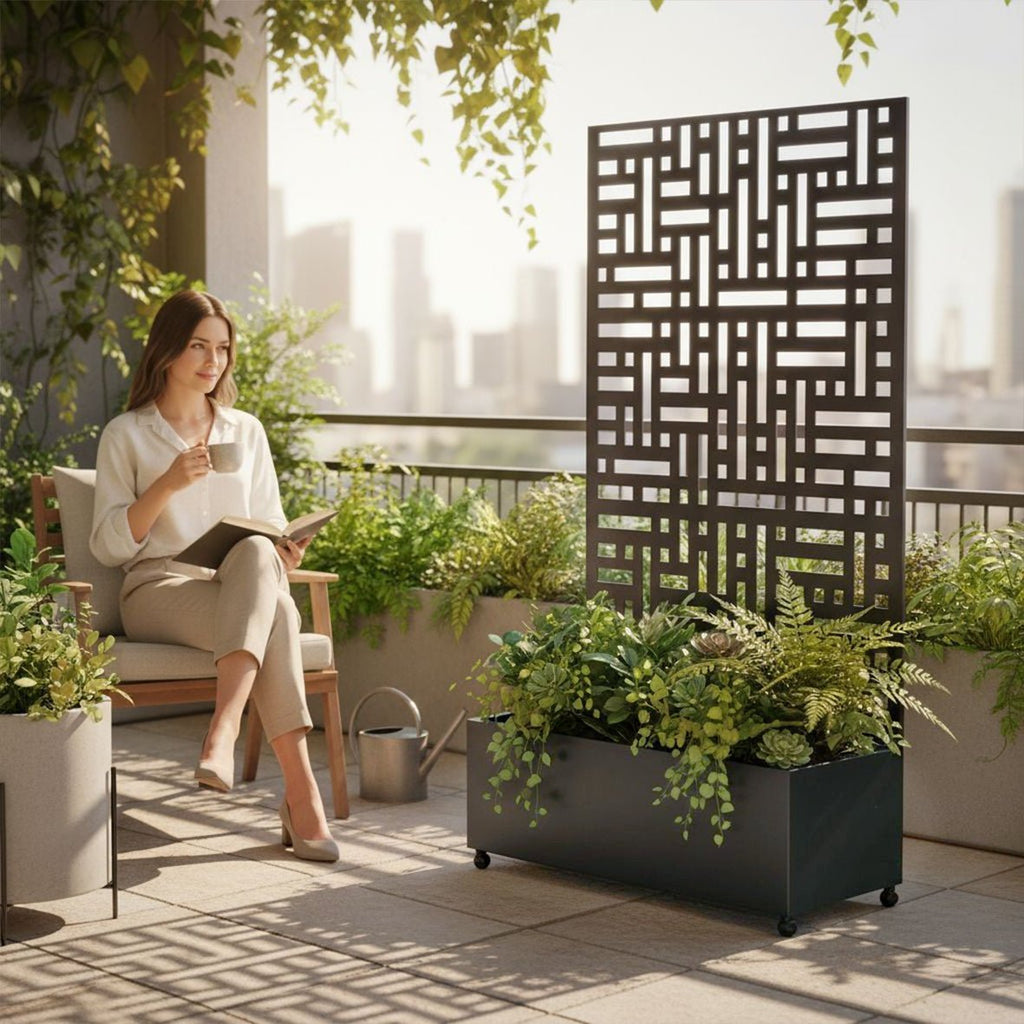 Metal Indoor/Outdoor Privacy Screen with Plant Pot - Maze - SGP Garden Ltd